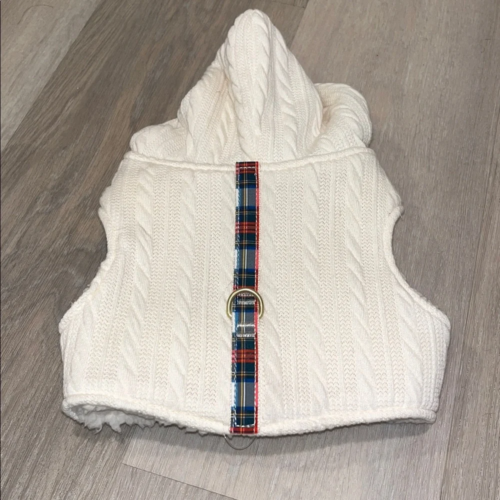 Cable knit Plaid PREPPY Dog Hoodie sweater harness vest adjustable Coat dog L